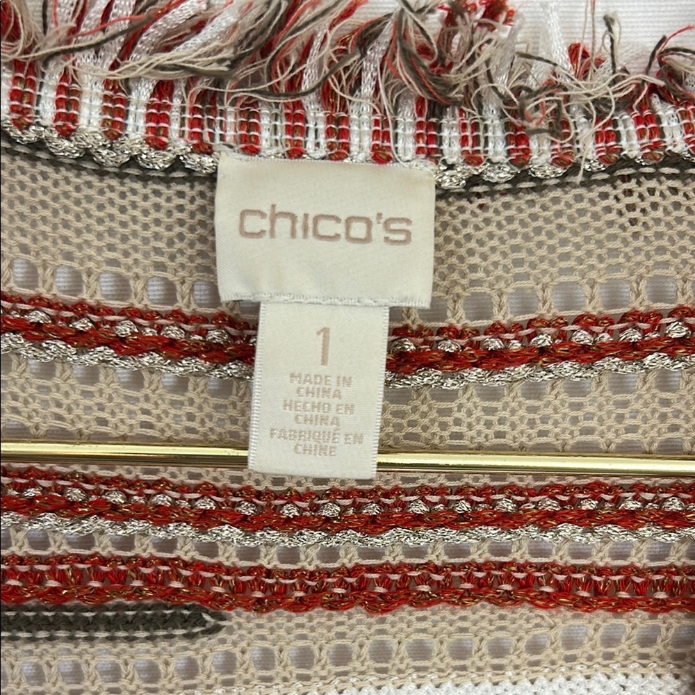 Chico's Red and Cream Cardigan Sweater - Picture 2 of 5
